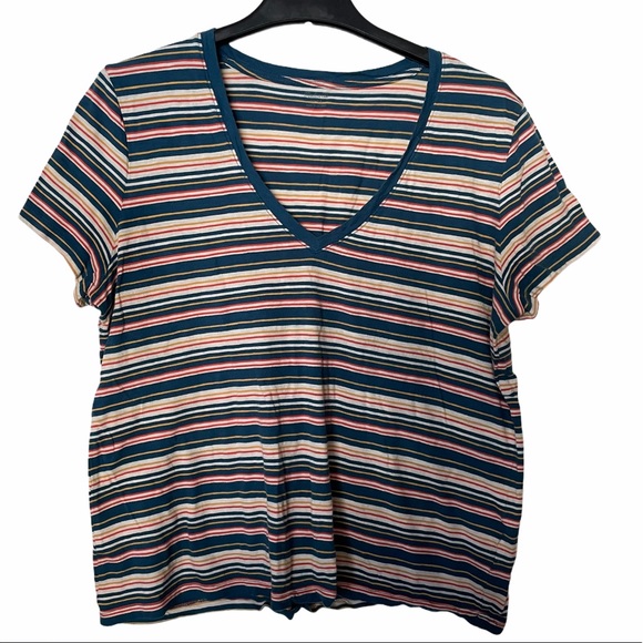 💜 3/25 Madewell Frisbee Striped V-Neck Tee XL - Picture 3 of 7